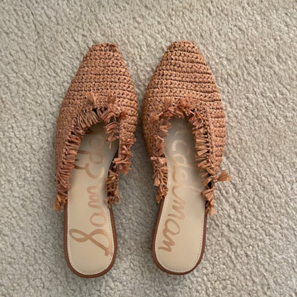 Sam Edelman Reeta Mule Flat Slip On Woven Raffia Fringe Brown Size 8.5